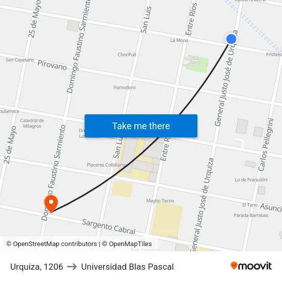 Urquiza, 1206 to Universidad Blas Pascal map