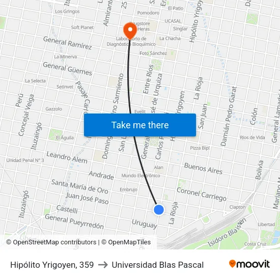 Hipólito Yrigoyen, 359 to Universidad Blas Pascal map