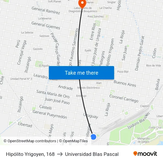 Hipólito Yrigoyen, 168 to Universidad Blas Pascal map