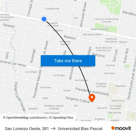 San Lorenzo Oeste, 381 to Universidad Blas Pascal map