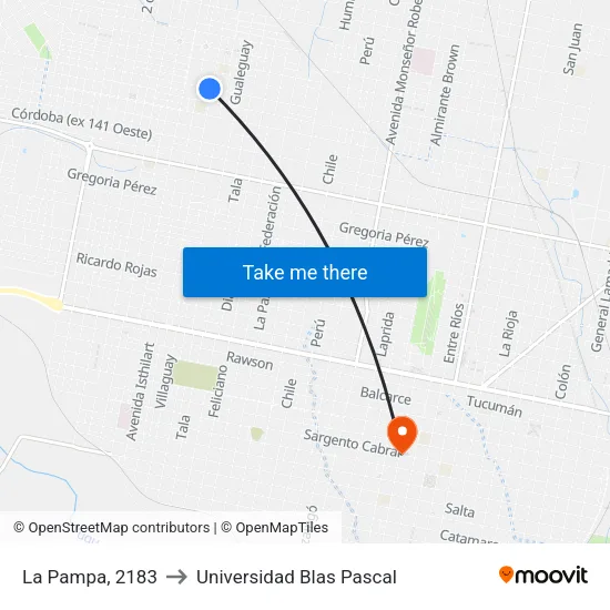 La Pampa, 2183 to Universidad Blas Pascal map
