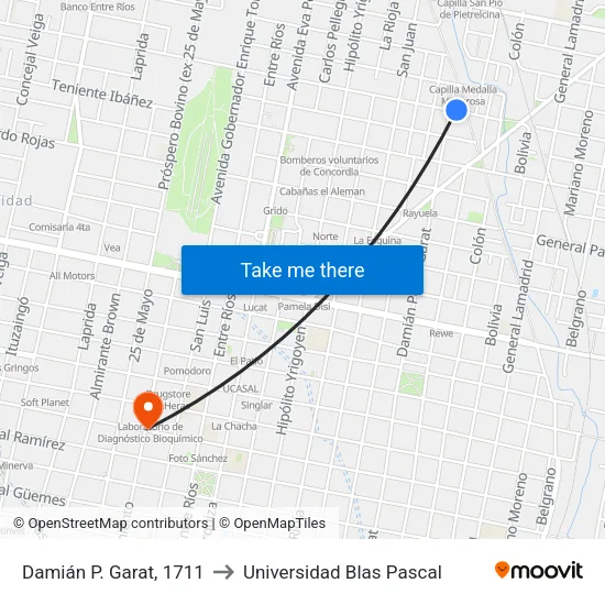 Damián P. Garat, 1711 to Universidad Blas Pascal map