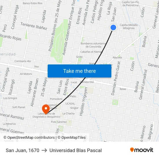San Juan, 1670 to Universidad Blas Pascal map