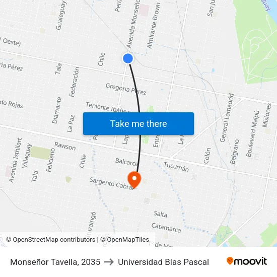 Monseñor Tavella, 2035 to Universidad Blas Pascal map