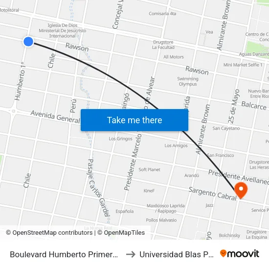 Boulevard Humberto Primero, 1249 to Universidad Blas Pascal map