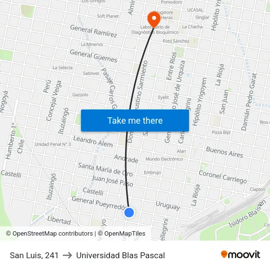 San Luis, 241 to Universidad Blas Pascal map