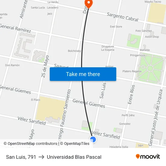 San Luis, 791 to Universidad Blas Pascal map
