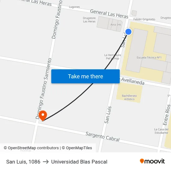 San Luis, 1086 to Universidad Blas Pascal map