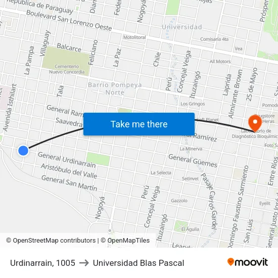 Urdinarrain, 1005 to Universidad Blas Pascal map
