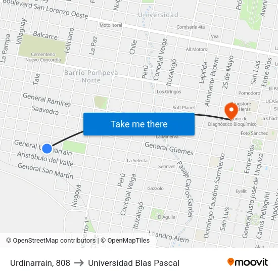 Urdinarrain, 808 to Universidad Blas Pascal map