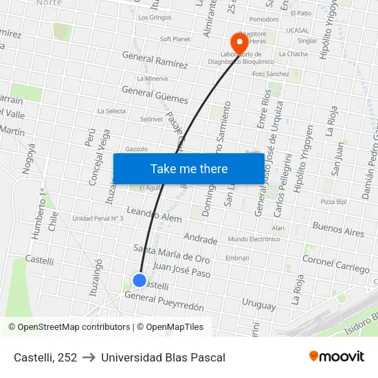 Castelli, 252 to Universidad Blas Pascal map