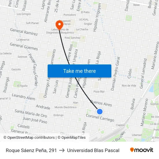 Roque Sáenz Peña, 291 to Universidad Blas Pascal map