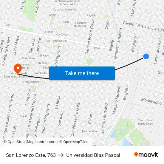 San Lorenzo Este, 763 to Universidad Blas Pascal map
