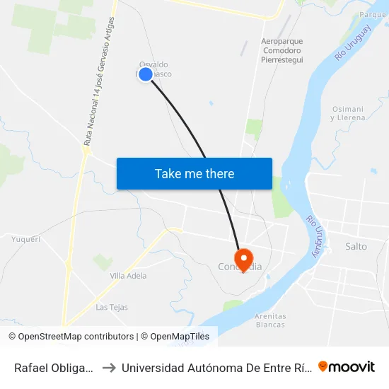 Rafael Obligado to Universidad Autónoma De Entre Ríos map