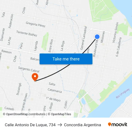 Calle Antonio De Luque, 734 to Concordia Argentina map
