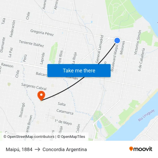 Maipú, 1884 to Concordia Argentina map