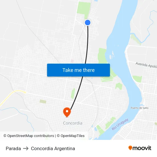 Parada to Concordia Argentina map