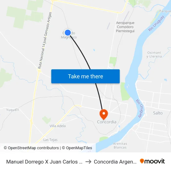 Manuel Dorrego X Juan Carlos Thea to Concordia Argentina map