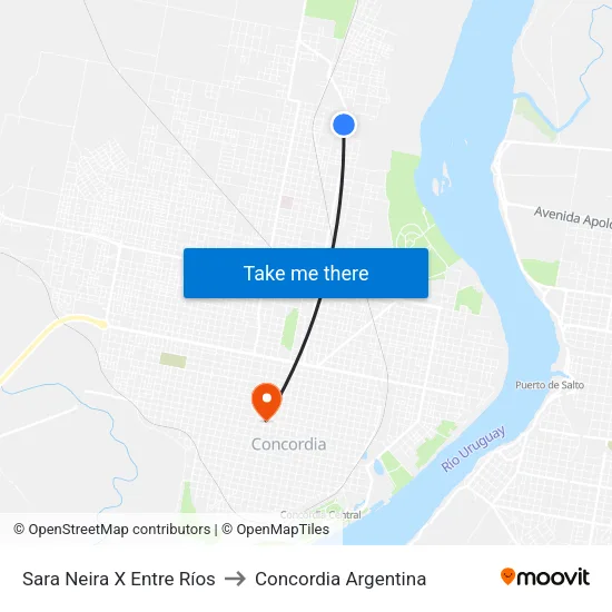 Sara Neira X Entre Ríos to Concordia Argentina map