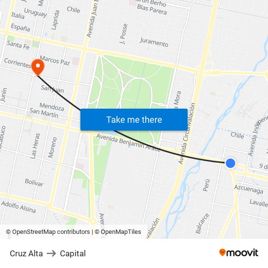 Cruz Alta to Capital map