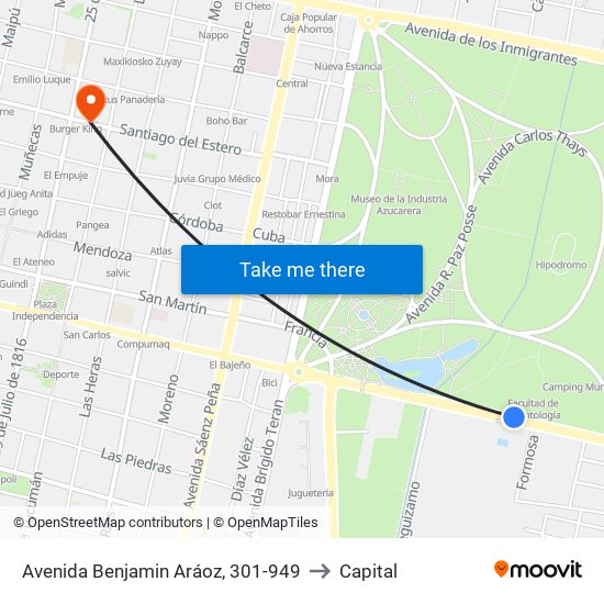 Avenida Benjamin Aráoz, 301-949 to Capital map