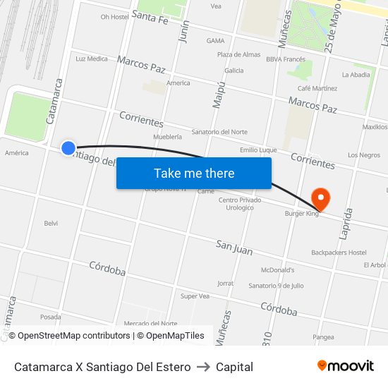 Catamarca X Santiago Del Estero to Capital map