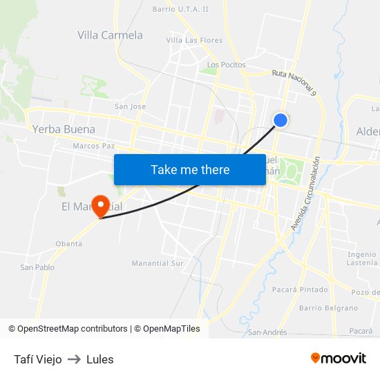 Tafí Viejo to Lules map