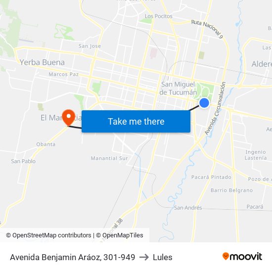 Avenida Benjamin Aráoz, 301-949 to Lules map