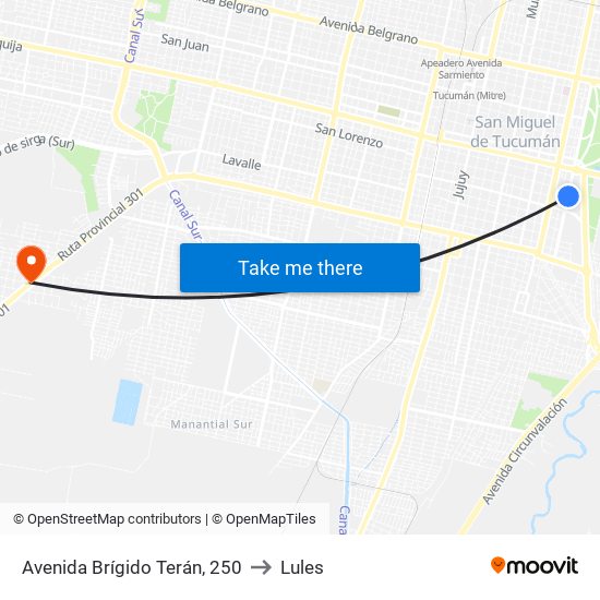 Avenida Brígido Terán, 250 to Lules map
