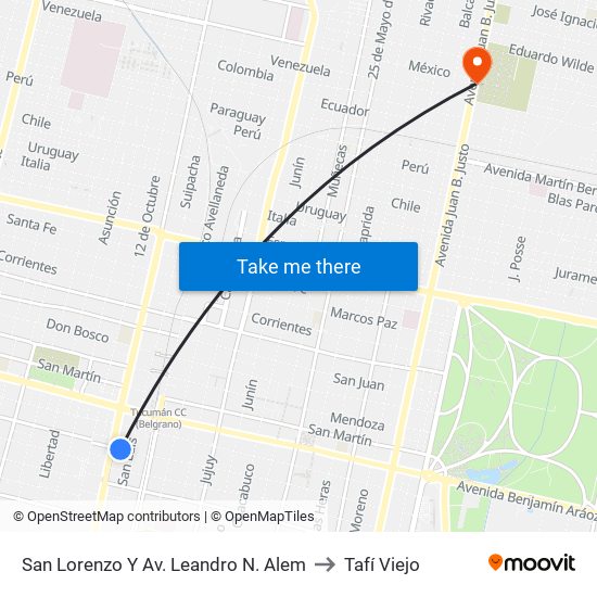 San Lorenzo Y Av. Leandro N. Alem to Tafí Viejo map