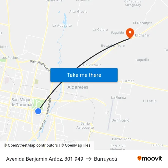 Avenida Benjamin Aráoz, 301-949 to Burruyacú map