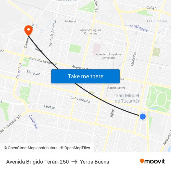 Avenida Brígido Terán, 250 to Yerba Buena map