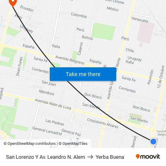 San Lorenzo Y Av. Leandro N. Alem to Yerba Buena map