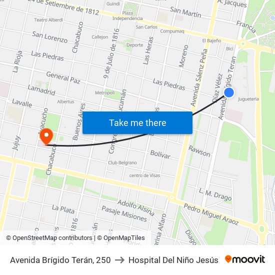 Avenida Brígido Terán, 250 to Hospital Del Niño Jesús map