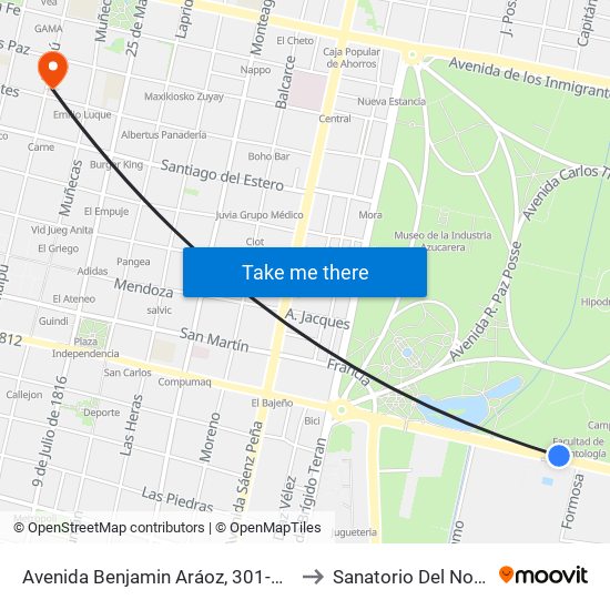 Avenida Benjamin Aráoz, 301-949 to Sanatorio Del Norte map