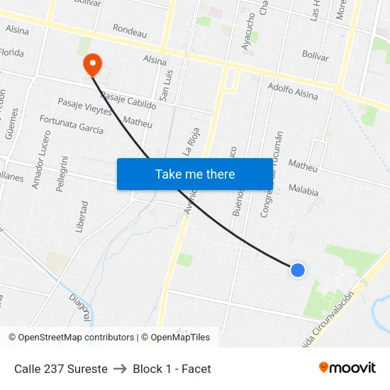 Calle 237 Sureste to Block 1 - Facet map