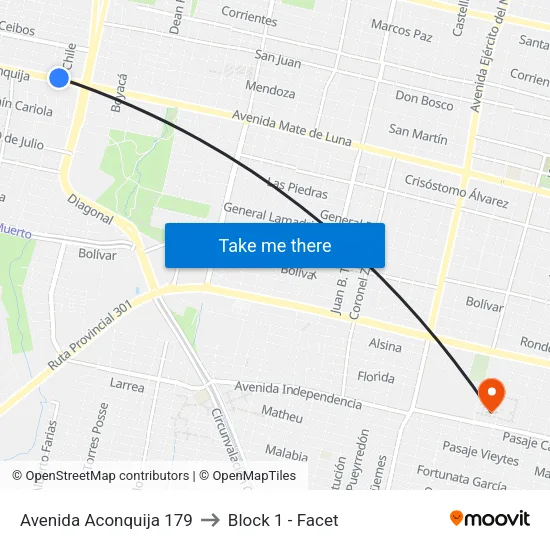 Avenida Aconquija 179 to Block 1 - Facet map