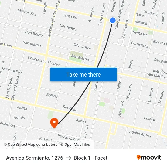 Avenida Sarmiento, 1276 to Block 1 - Facet map