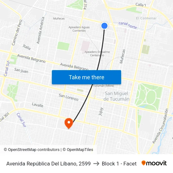 Avenida República Del Líbano, 2599 to Block 1 - Facet map