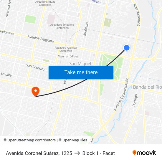 Avenida Coronel Suárez, 1225 to Block 1 - Facet map