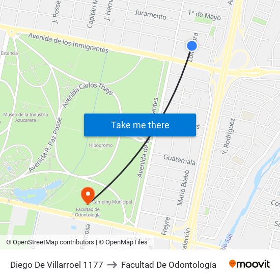 Diego De Villarroel 1177 to Facultad De Odontología map