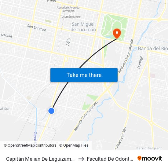 Capitán Melian De Leguizamo, 3205 to Facultad De Odontología map