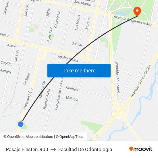 Pasaje Einsten, 900 to Facultad De Odontología map