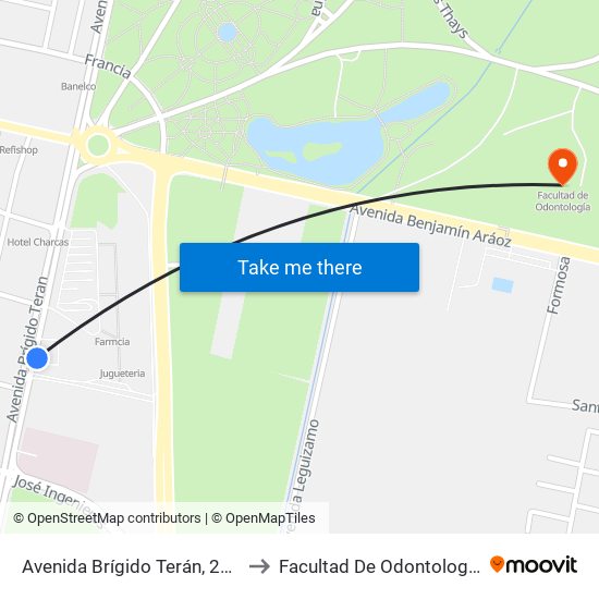 Avenida Brígido Terán, 250 to Facultad De Odontología map