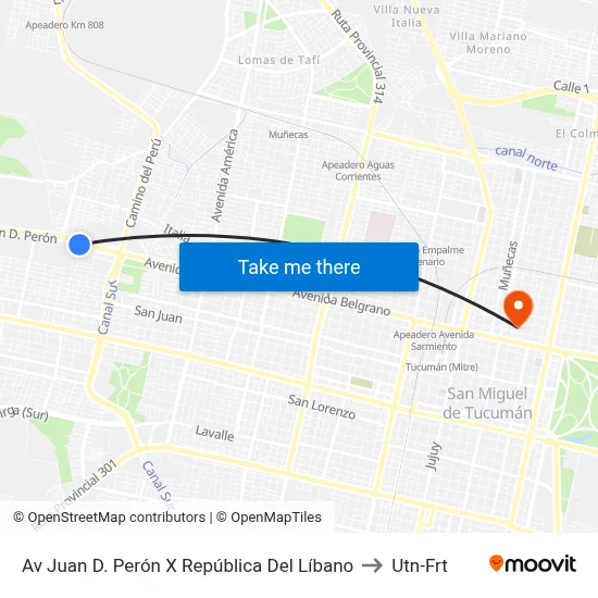 Av Juan D. Perón X República Del Líbano to Utn-Frt map