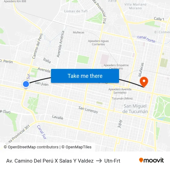 Av. Camino Del Perú X Salas Y Valdez to Utn-Frt map