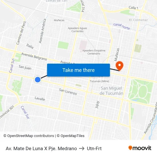 Av. Mate De Luna X Pje. Medrano to Utn-Frt map
