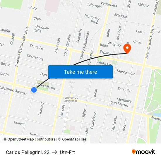 Carlos Pellegrini, 22 to Utn-Frt map