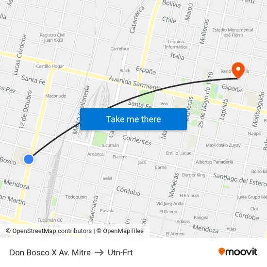 Don Bosco X Av. Mitre to Utn-Frt map