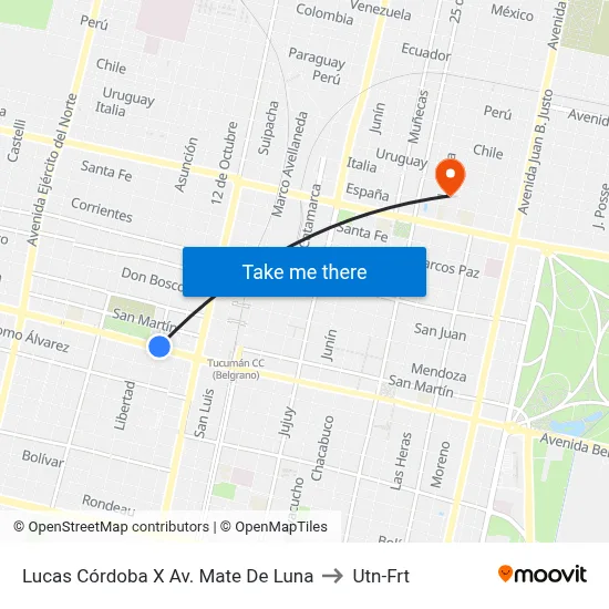 Lucas Córdoba X Av. Mate De Luna to Utn-Frt map